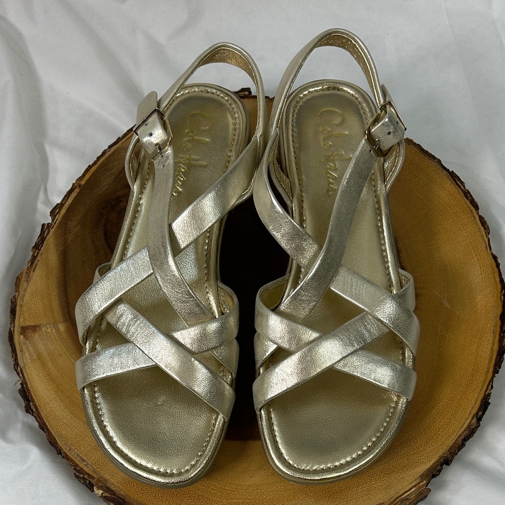 Cole Haan Metallic Gold Crisscross Slingback Sandals